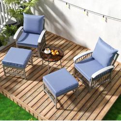 ❤️ 5 Pieces Patio Furniture Set Metal Outdoor, glass table 