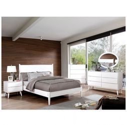 White Mid-Century Queen Bedroom Set
