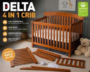 🛏️ Delta 4-in-1 Convertible Baby Crib + Mattress + Conversion Rails | Complete Set | OBO