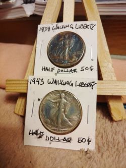 1939/1943 walking liberty half dollars with rainbow/ blue toning