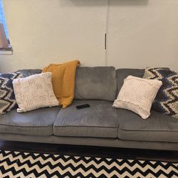 Gorgeous mcm grey silver couch sofa- walnut feet