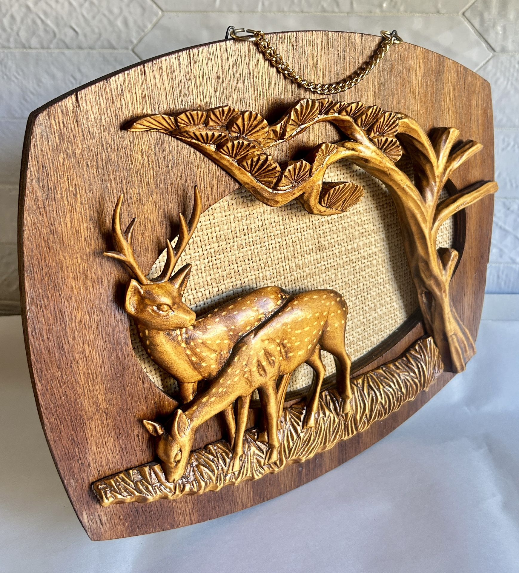 Vintage Hand-Carved Wooden Deer Hanging Wall Art Decor