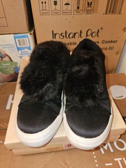 Black "Abbie" Fur Pompom Sneakers