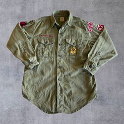Vtg 1950s Boy Scout Shirt Sanforized Fullerton CA Troop 93 Slim XS 