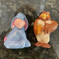 Vintage Disney Winnie The Pooh OWL WITH BOOK + EYORE Plastic Figurines