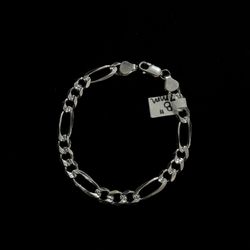 925 Silver FIgaro Bracelet 7mm - 8” Long