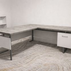 L-Shaped Desk With Drawers And File Cabinet