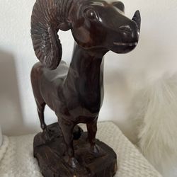 Carved Wood Ram Sculpture