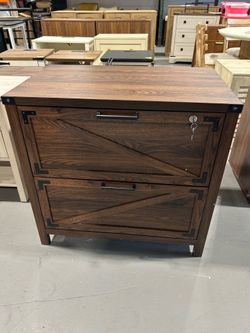 Lockable File Cabinet Farmhouse Wood 2 Drawer Large Storage Box for Home Office, Brown