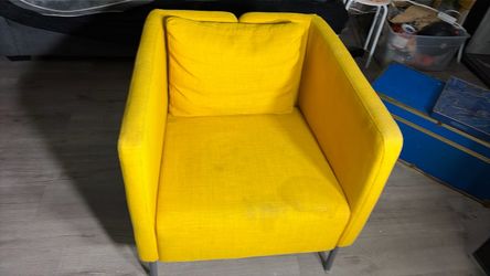 Yellow Fabric Accent Chair with Metal Legs
