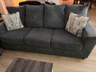 Dark Gray Fabric Sofa with Accent Pillows