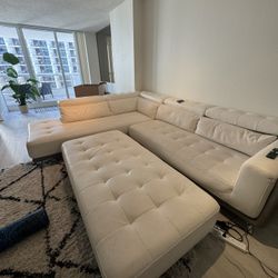Large White Leather Couch with Ottoman 