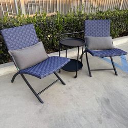 New In Box 2 Chair And 1 Rolling Table Cart Beige Or Navy Blue Color Patio Furniture Furniture 
