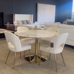 Dining Set, White Marble Table Top With White Chairs‼️ Same Day Delivery