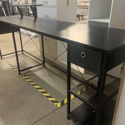 😀 Long Desk with File Drawer and Printer Shelf, Duble Desk with Storage Shelves, 2 Person Computer Desk, Black