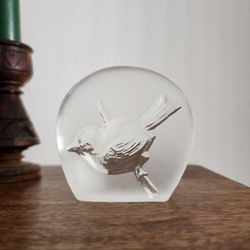 Zabkowice Bird Etched Paperweight Crystal Art Glass
