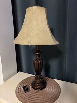 Bronze Table Lamp with Cream Bell Shade
