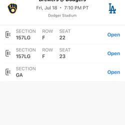 Brewers @ Dodger July 18 w/ Parking 