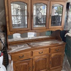Solid Wood Oak China Cabinet Hutch