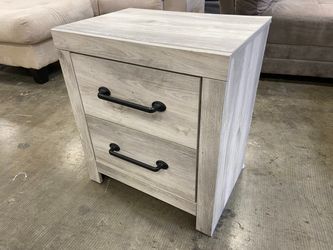 ASHLEY FURNITURE Rustic Grey Farmhouse 2 Drawer Nightstand with Black Rail Pulls