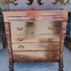 Empire 1830 Antique Mahogany Secretary Dresser, Lion Paw Feet