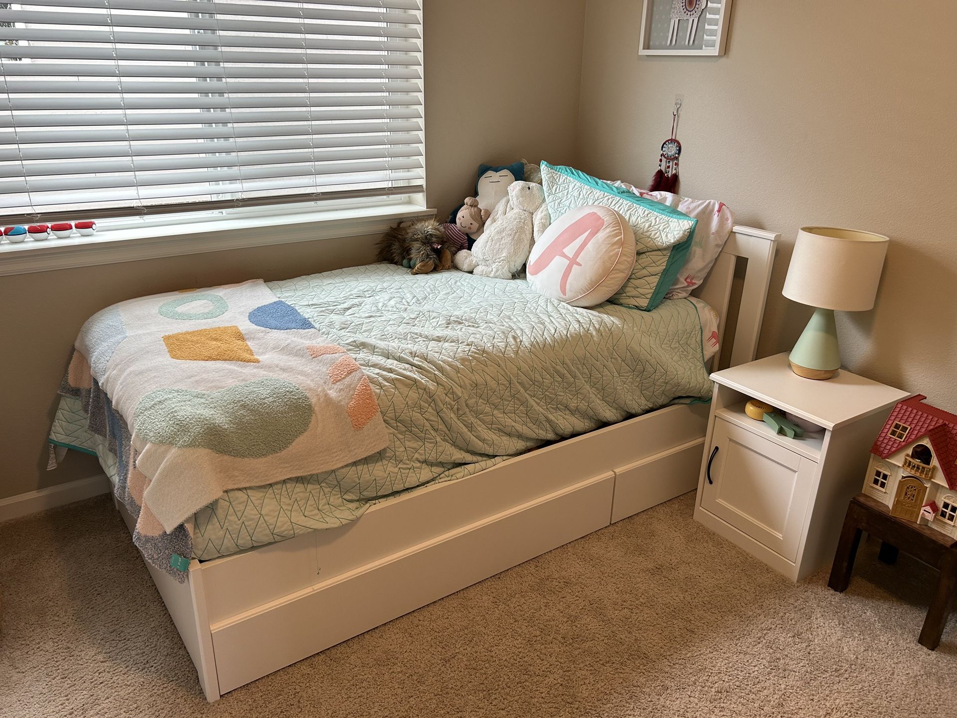 SONGESAND Bed frame with 2 storage boxes, white, Twin