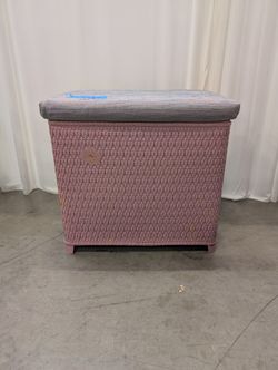 Pink Woven Wicker Storage Ottoman with Padded Lid