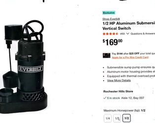 Everbilt 1/2 HP Submersible Sump Pump