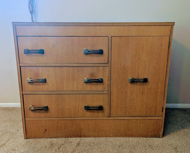 Vintage MCM Style Dresser Chest With Drawers & Door Storage