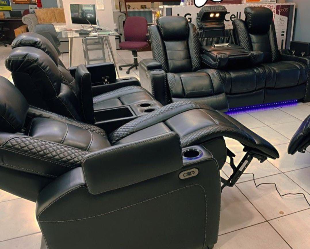 Party Time Black Power Reclining Living Room Set Sofa And Loveseat