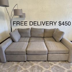 FREE DELIVERY - Grey 6 piece modular sofa each piece with storage
