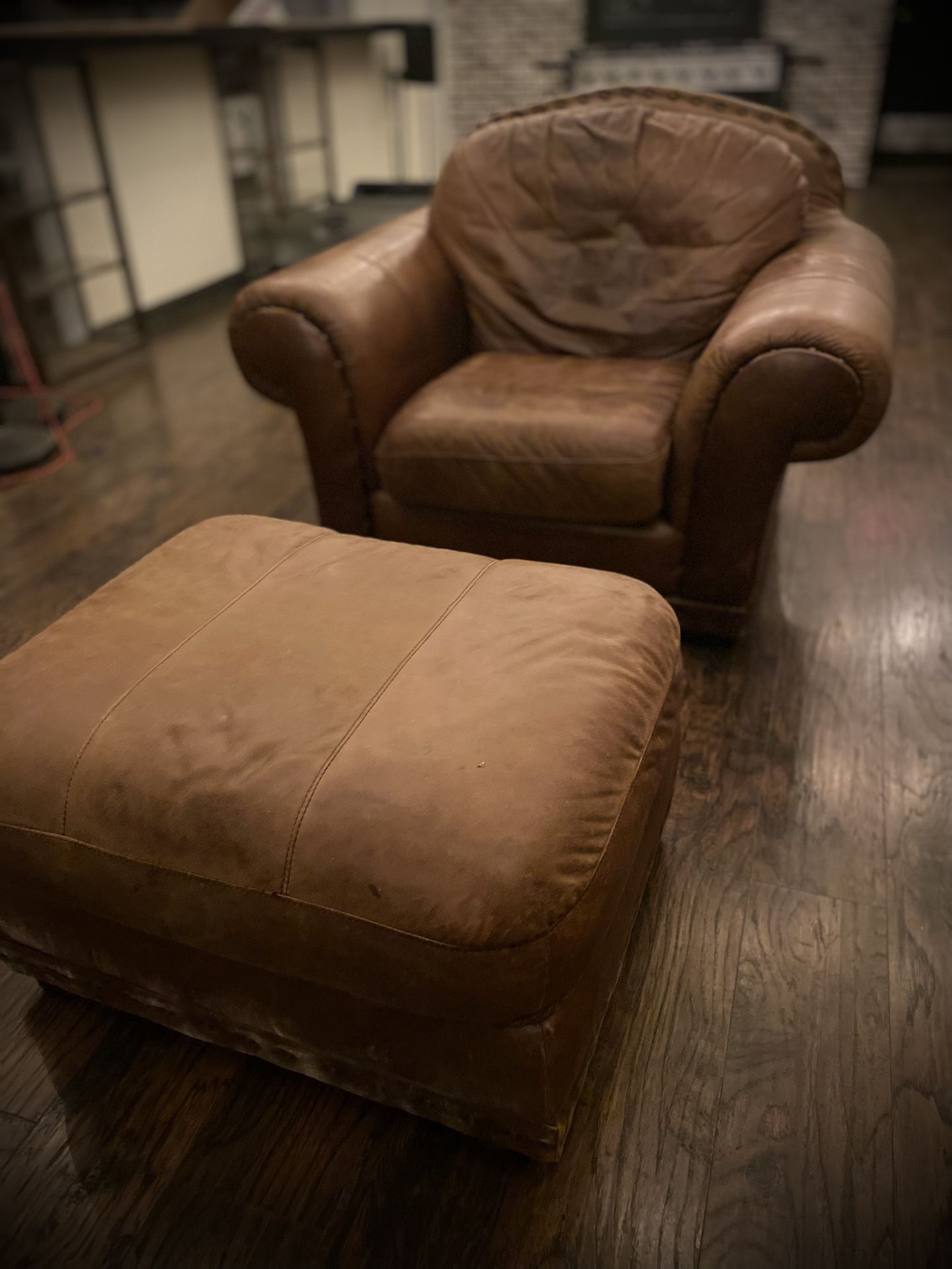 Brown Leather Ottoman Set