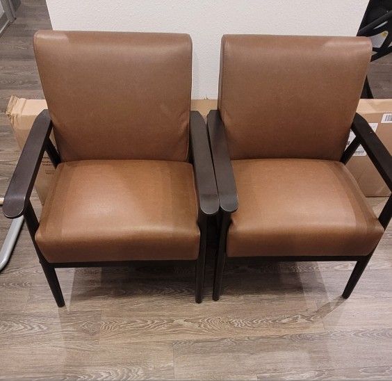 Modern Leather Arm Chairs With Wood Frame set of 2