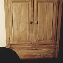 White Oak  Antiqued  Finish Armoire 