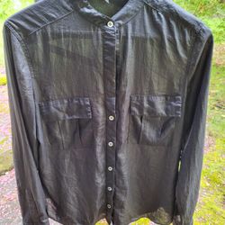 BCBGMAXAZRIA Small Silky Sheer Black Shirt