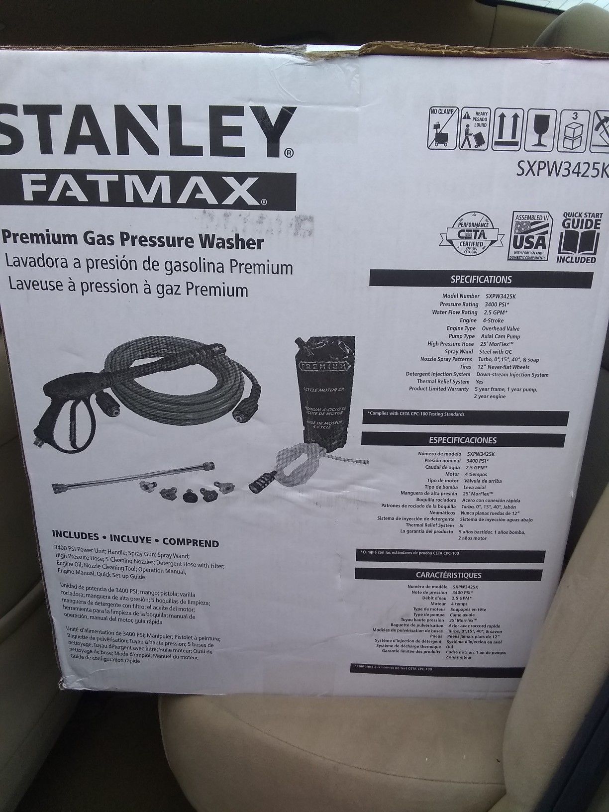 STANLEY FATMAX 3400 PSI 2.5 GPM PREMIUM GAS PRESSURE WASHER