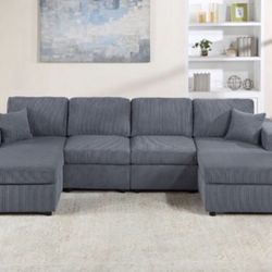New Dark Or Light Gray Double Chaise Sectional Sofa Couch 