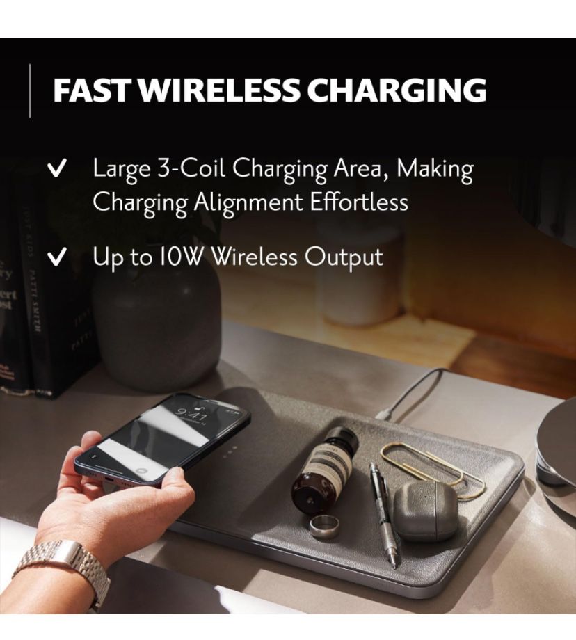 Courant Catch:3 Classics - Italian Leather Wireless Charging Station and Valet Tray (Ash) - Compatible with iPhone 15, 14, 13, 12, 11, X, Galaxy S21, 