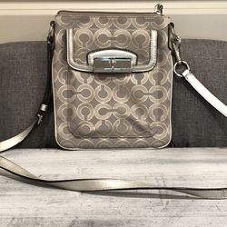 Coach Platinum/Silver Canvas Crossbody