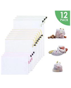 Brand new! Reusable Mesh Produce Premium Lightweight Washable Durable Bags with Tare Weight on Tags Set of 12 with 3 Different Sizes