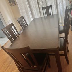 7 Piece Dining Room Set, Includes Table and 6 Chairs, Dark Braun Size 40”W/78”D /30”H