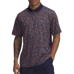 New UNDER ARMOUR Matchplay Printed Golf Polo 1377377 420 Midnight Navy/Fire XXLT