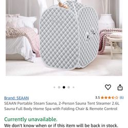  SEAAN Portable Steam Sauna, Silver Home Sauna Full Body Spa with Remote Control for 1 or 2 Person Share 2.6L Steamer with Folding Chair (Grey)SEAAN P