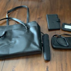 Ladies Worthington Large Black Handbag, Laptop Or Table Bag With Lots Of Included Accessories 