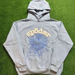 spider hoodie sky blue L