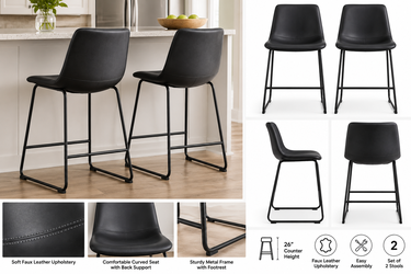 Walker Edison 26" Black Faux Leather Counter Stools – Set of 2