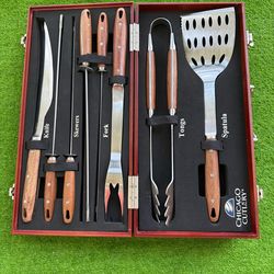 Chicago Cutlery BBQ Grill Tool Set – Stainless Steel w/ Wood Handles (Case Included)