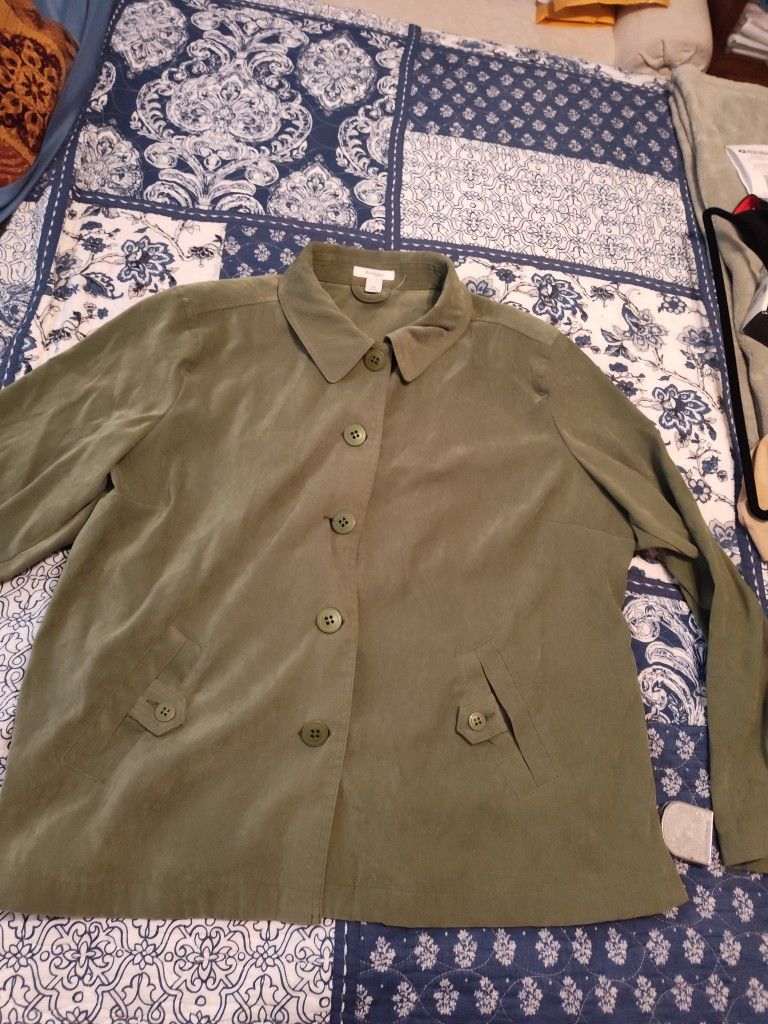 Dress barn Plus Womens 2x Jacket light weight blazer Green Long Sleeve button preowned