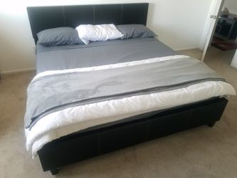 Brand New King Size Black Leather Platform Bed Frame (New In Box)