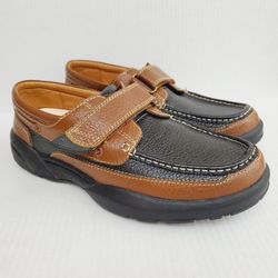 Dr. COMFORT Mens Size 10.5 M MIKE Diabetic Black Brown Loafer Boat Strap Shoes